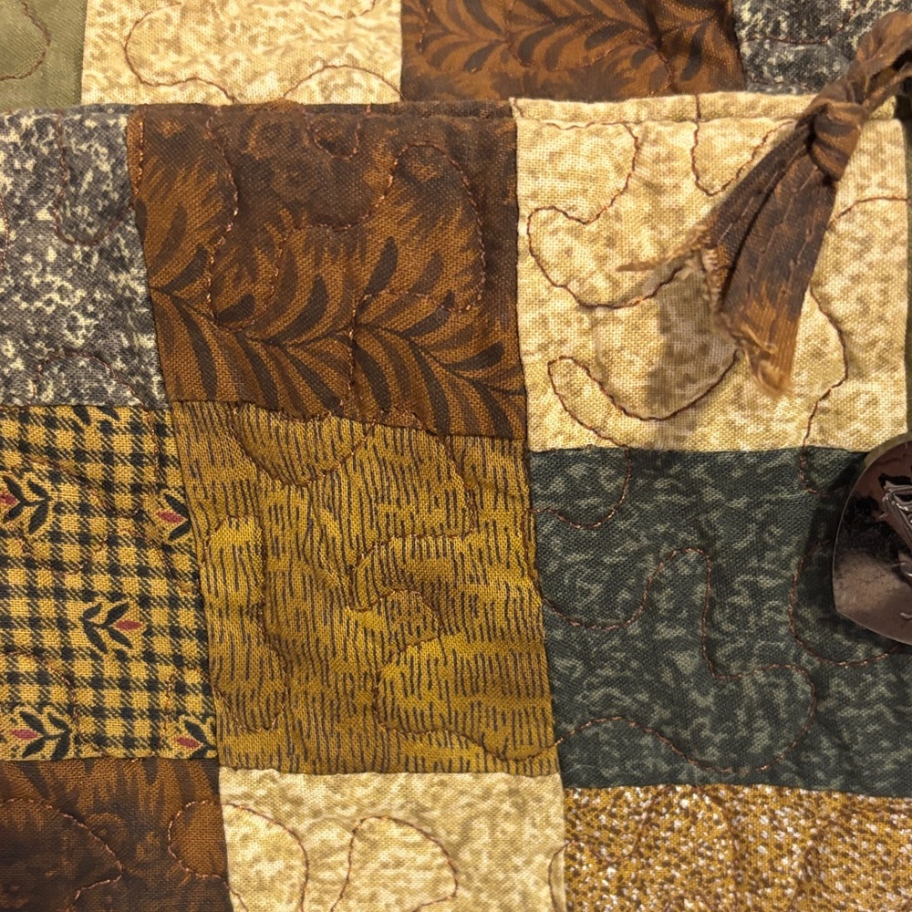 Patchwork Shoulder Bag - Brown And Green - image 3